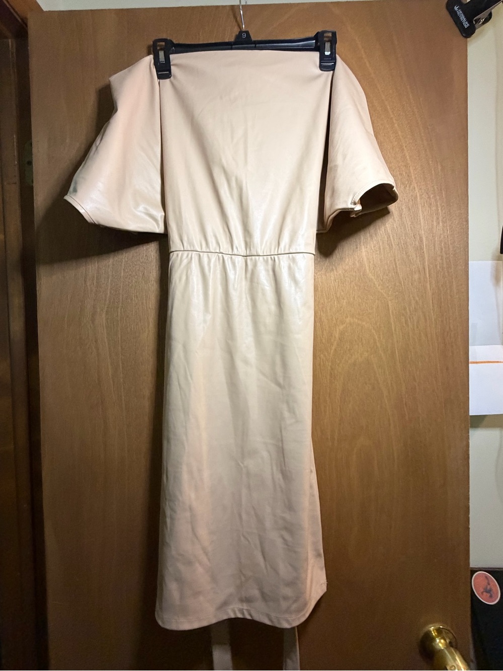 Bebe Neutral Cream Faux-Leather Midi Dress - size large